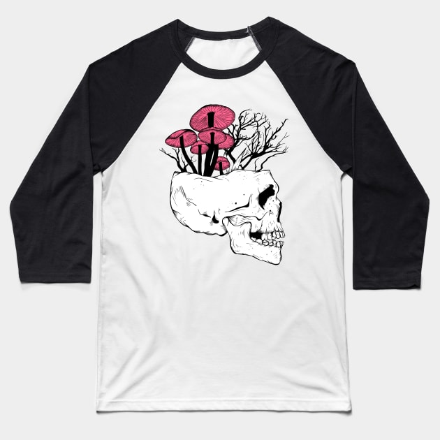 Fungi Skull Baseball T-Shirt by Jess Adams